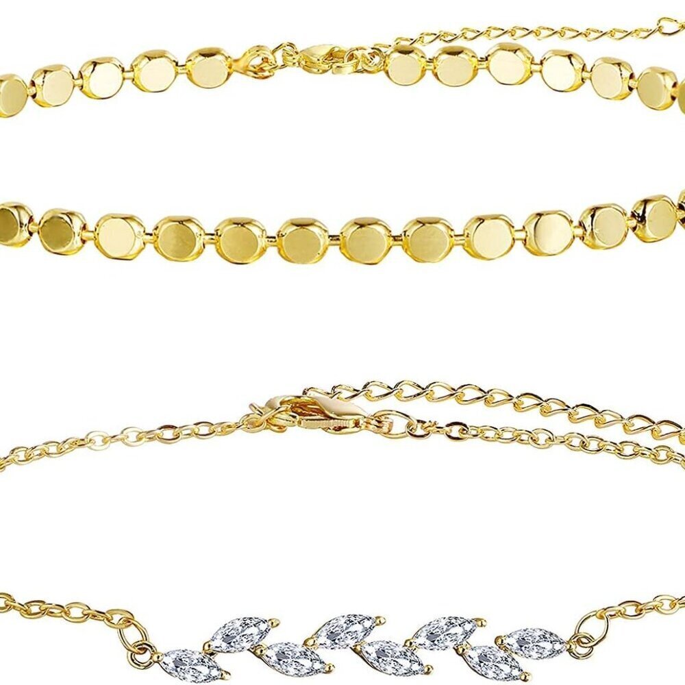 Dainty Layered Bracelets Set Gold Plated Beaded CZ Gift for Women - Picture 7 of 9